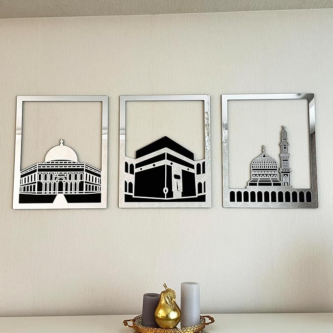Rectangle Kaaba, Masjid Al-Aqsa, and Masjid-e-Nabawi.