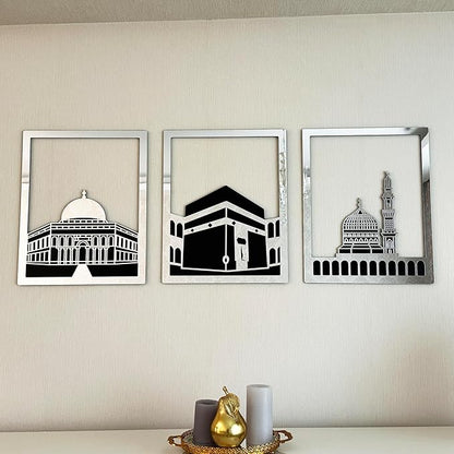 Rectangle Kaaba, Masjid Al-Aqsa, and Masjid-e-Nabawi.
